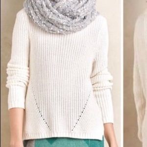 Anthropologie MOTH White Open Knit Turtleneck Sweater